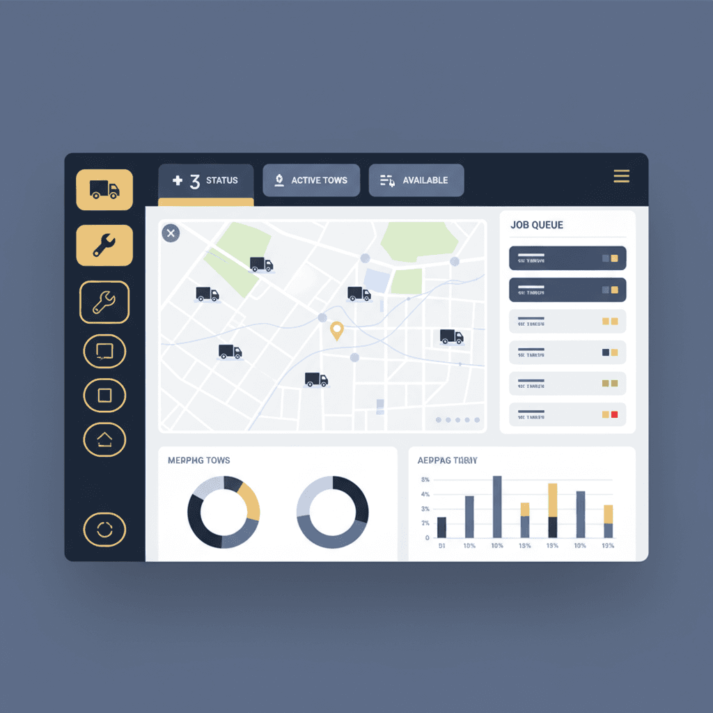 Interface du logiciel de dépannage et remorquage avec dispatching et suivi GPS