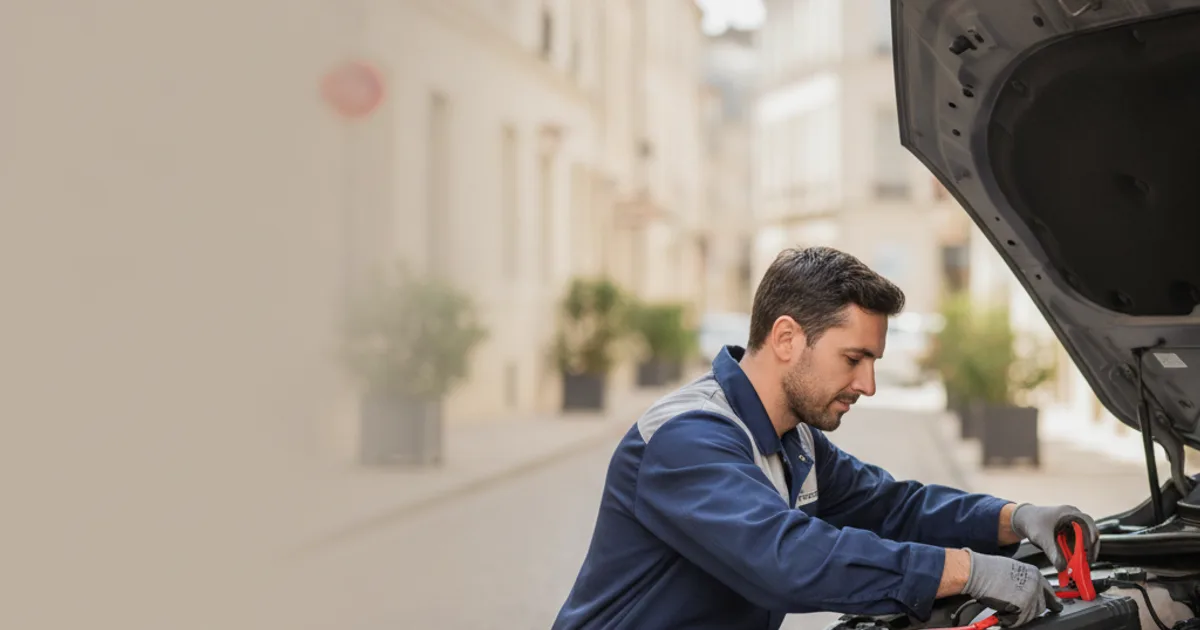 Technicien Uber Dépannage réalisant un dépannage de batterie de voiture à domicile